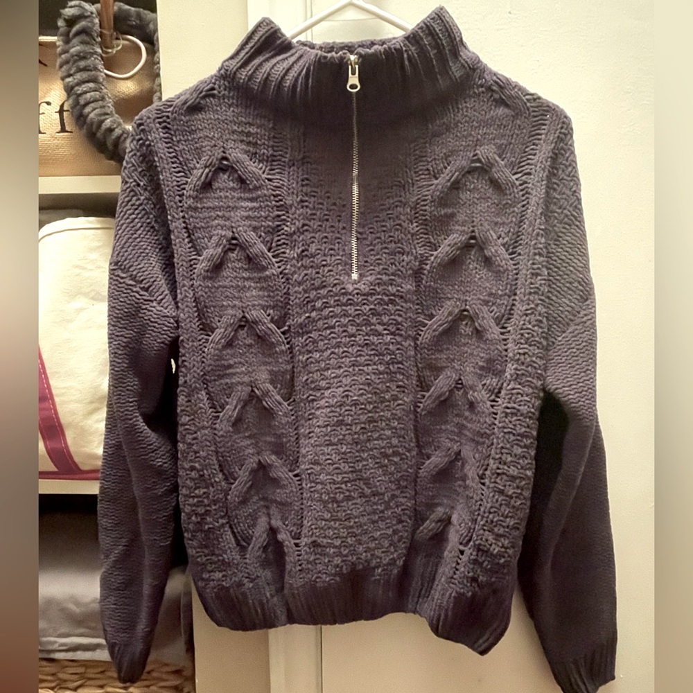 dark bluish purple knit sweater, perfect for holidays